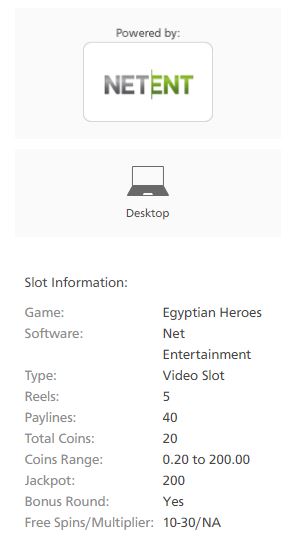 Egyptian heroes slot Netent