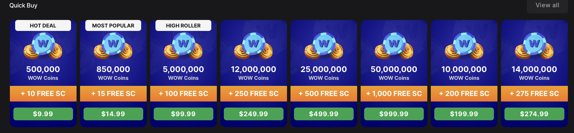 WOW Vegas coin packages